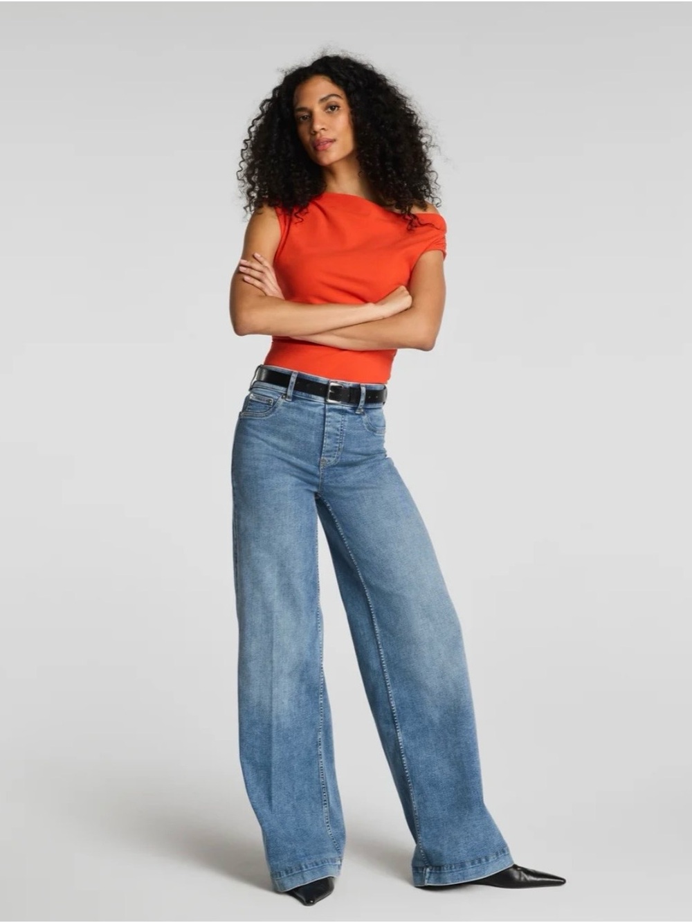 SPANX Light Blue Wide-Leg Jeans with High Waist